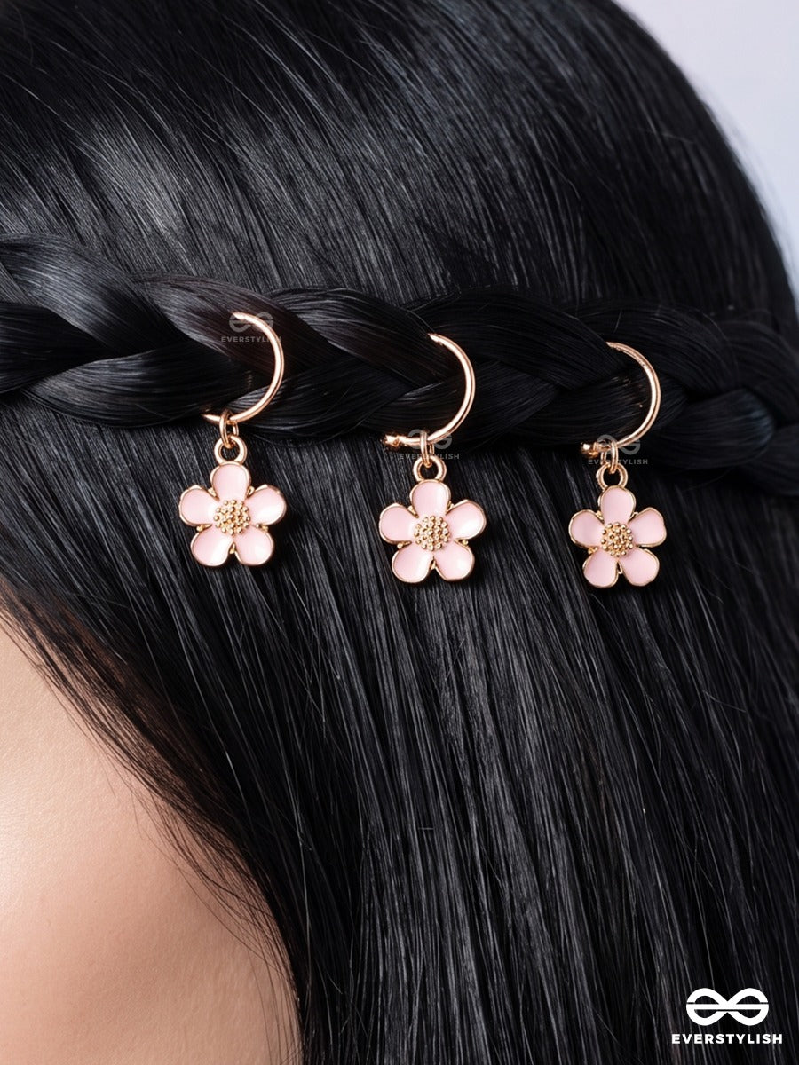 Rosy Rush – Mini Daisy Hair Cuff Set Of 3 With Blush Pink Flower Charms