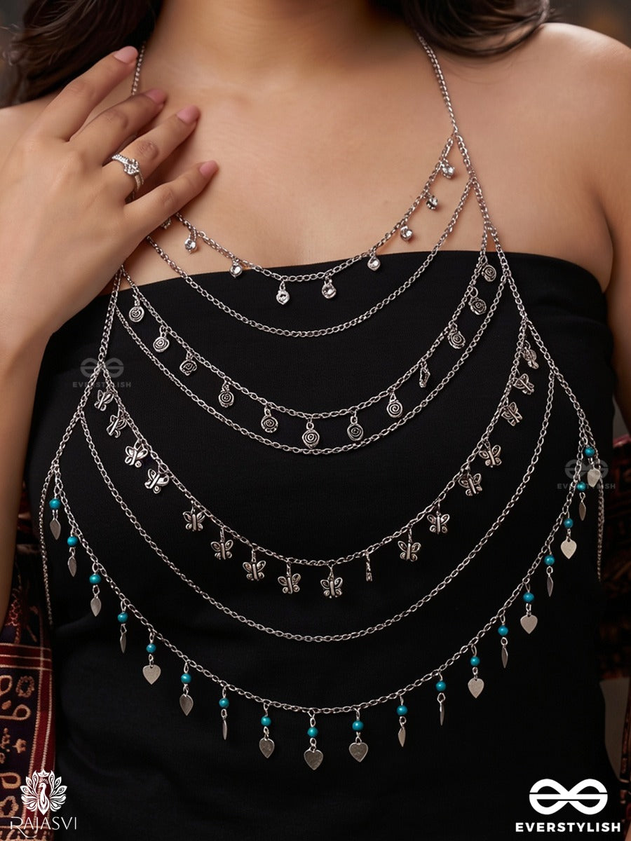 Rajranjini – Oxidised Multi-Layer Body Chain With Heritage Draped Chains