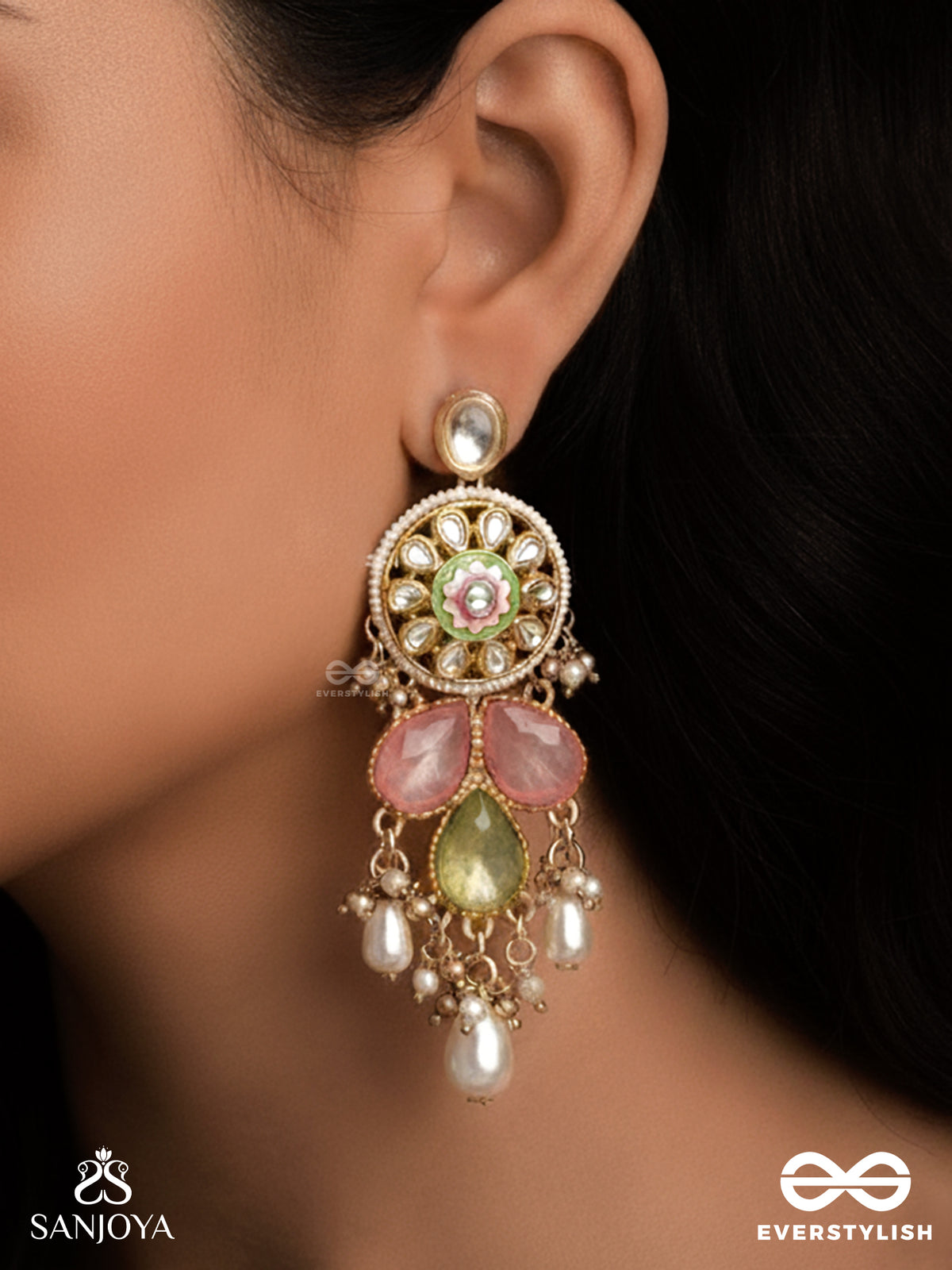 Tarunima - Freshness- Simple Graceful Earrings With Gemstones, Kundan And Pearls