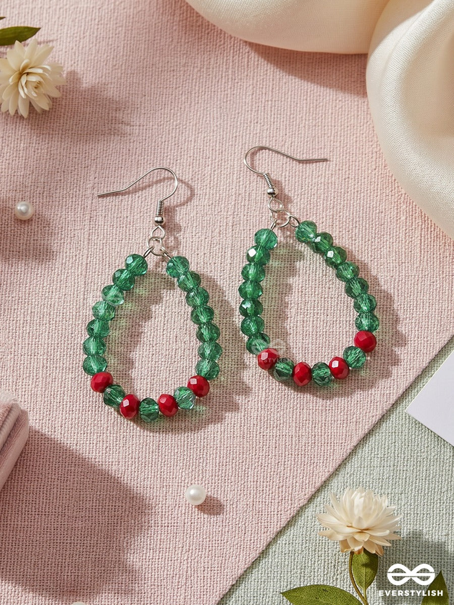Botanic Ruby – Green Crystal Teardrop Earrings With Ruby Accents