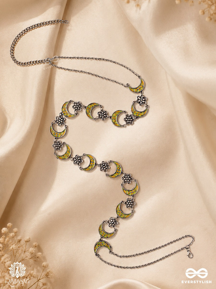 Chandrima – Oxidised Waist Chain With Crescent Motifs And Yellow Accents