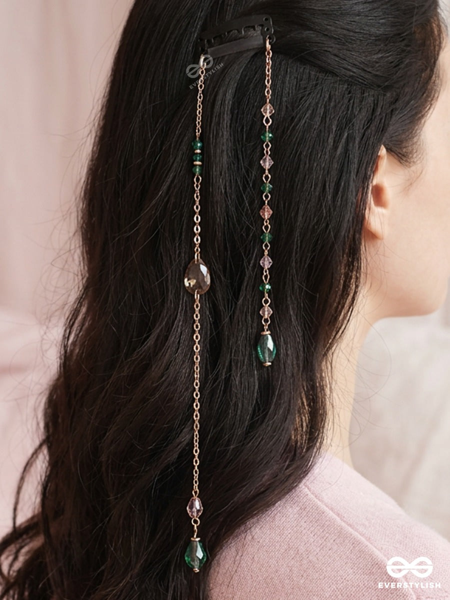 Mint Rosé – Double-Chain Hair Clip With Baroque Pearls, Blush Stones And Turquoise Beads
