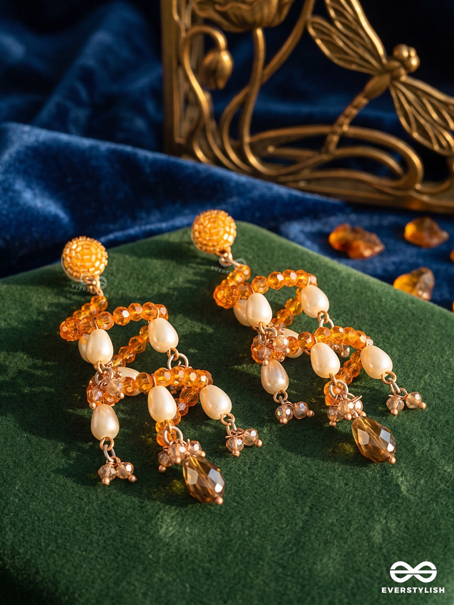 Dawn Bloom – Amber Beaded Spiral Earring With Pearl Drops