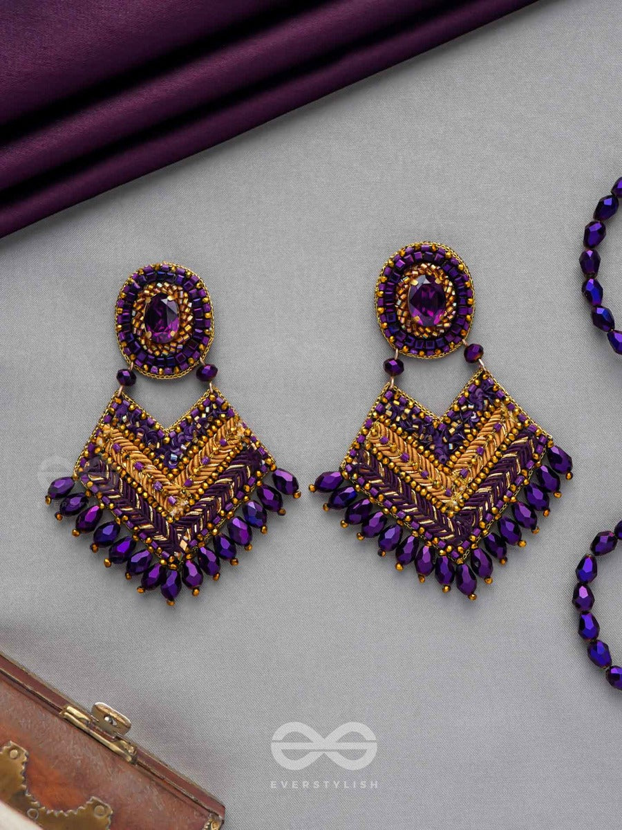 Ratriraja - The Dark Radiance - Stone, Glass Drop And Cut Dana Embroidered Earrings
