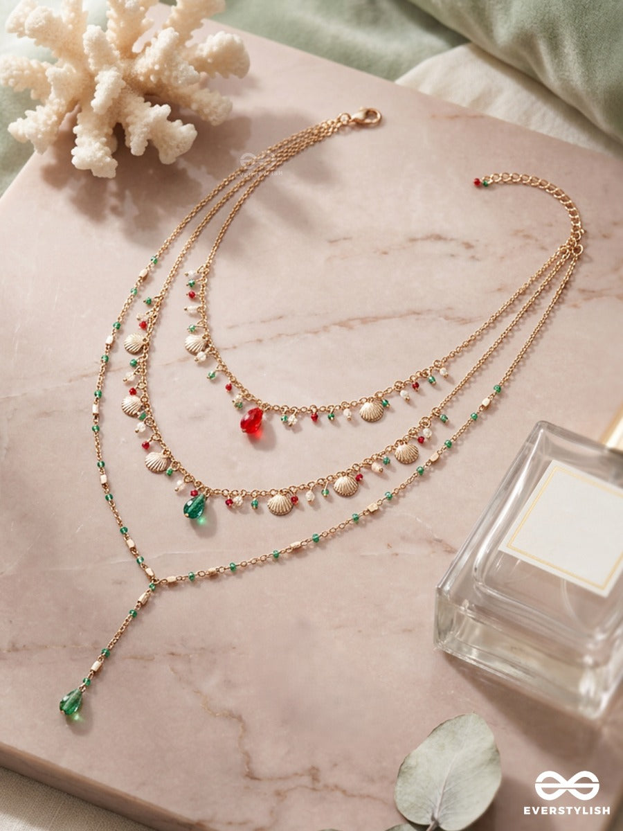 Candy Constellation – Triple-Layered Gold-Tone Necklace With Multicolour Crystal Beads