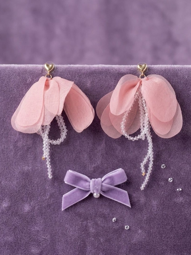 Pink Cloud - Blush Pink Floral Earrings With Beaded Details