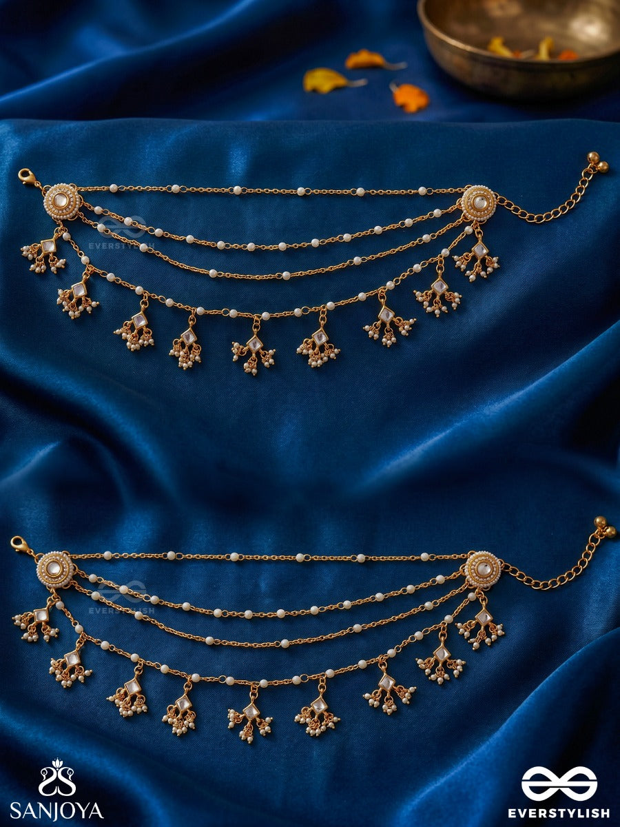 Mayukhini – Radiant Beams – Three-Layer Pajeb (Anklet) Set Of 2 With Floral Charms And Delicate Chain Drapes