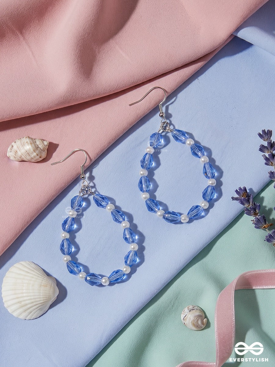 Blue Ripple – Faceted Blue Bead Earrings With Lustrous Pearl Teardrop Accents