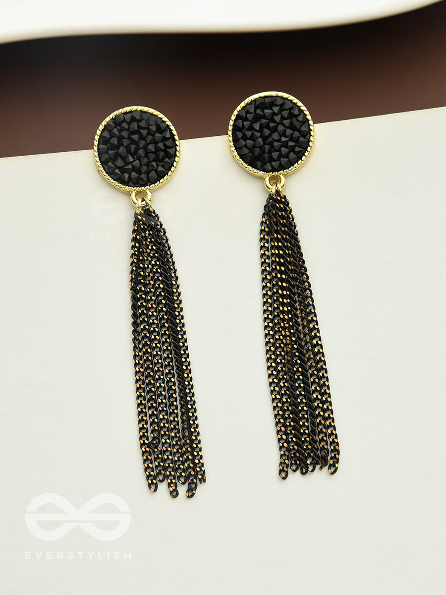 The Raven Cascade- Black And Golden Earrings