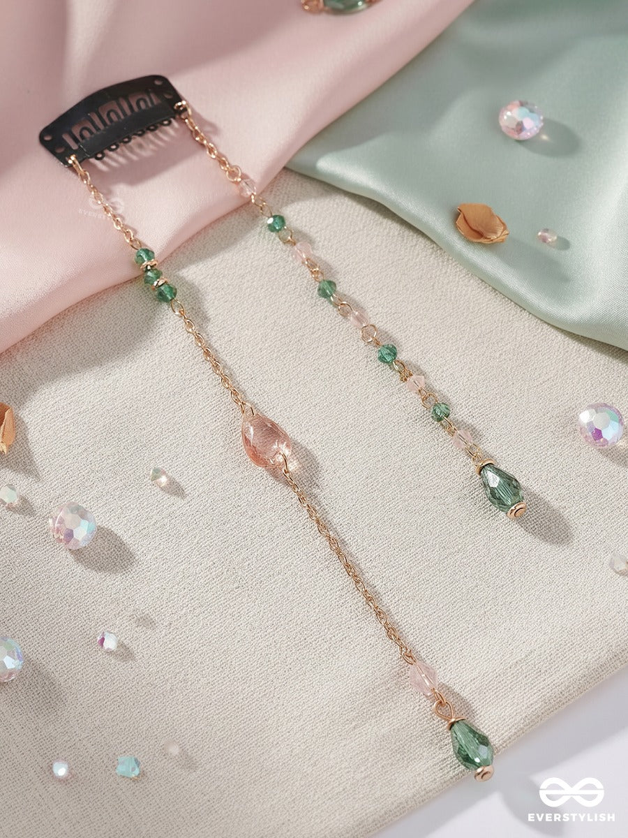 Mint Rosé – Double-Chain Hair Clip With Baroque Pearls, Blush Stones And Turquoise Beads