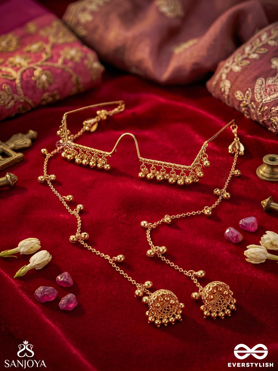 Hridaya – Heart Of Grace – Delicate Facelet With Slender Golden Chains, Floral Links And Ghungroo Drops