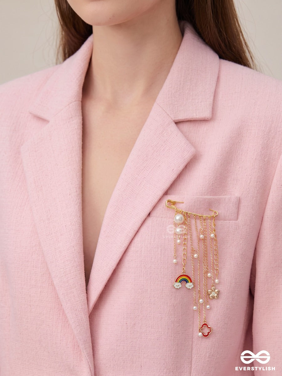 Cloud Charm – Gold-Tone Brooch Pin With Cloud, Heart And Star Charms