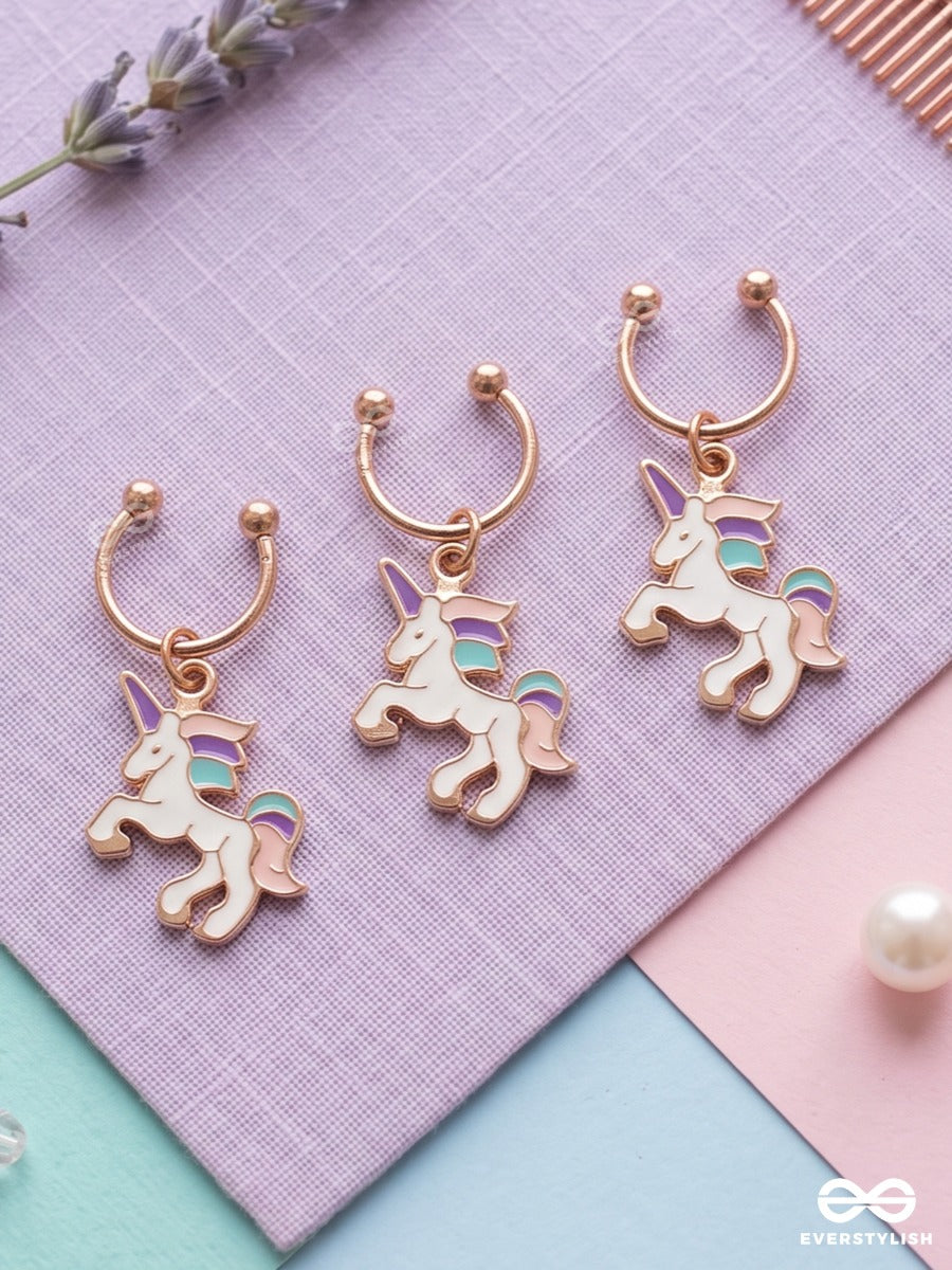 Unicore – Gold-Tone Hair Accessory Set Of 3 With Mini Unicorn Charms