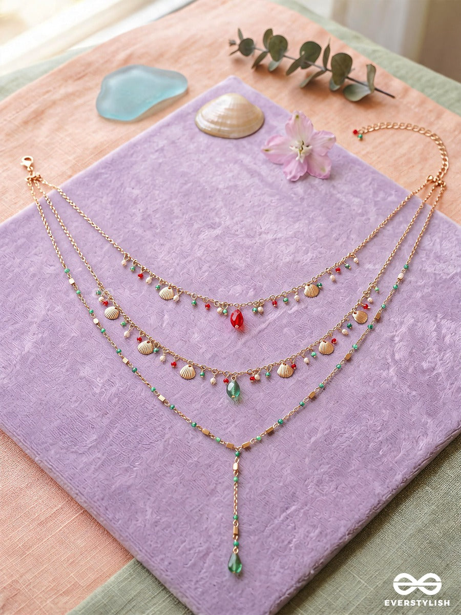 Candy Constellation – Triple-Layered Gold-Tone Necklace With Multicolour Crystal Beads