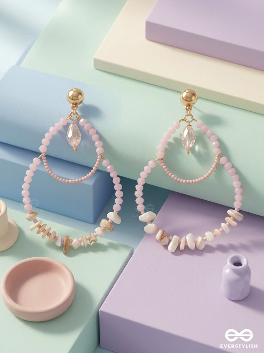 Rosewater Glow – Pink Beaded Teardrop Earrings With Baroque Pearls And Crystal Drop