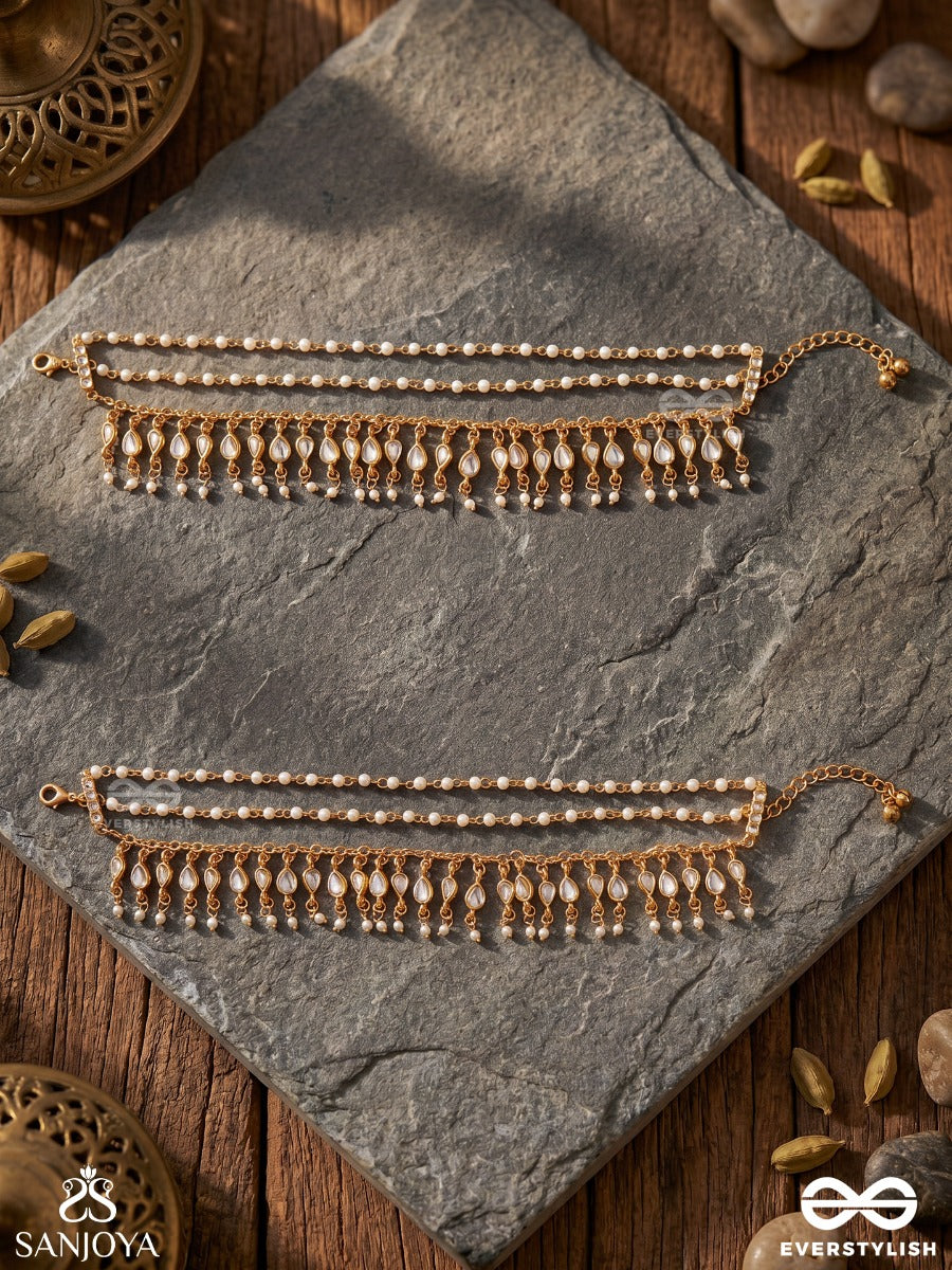 Manjirika – Melodious Anklet – Double-Layer Pajeb (Anklet) Set Of 2 With Pearl Fringes And Delicate Golden Chains