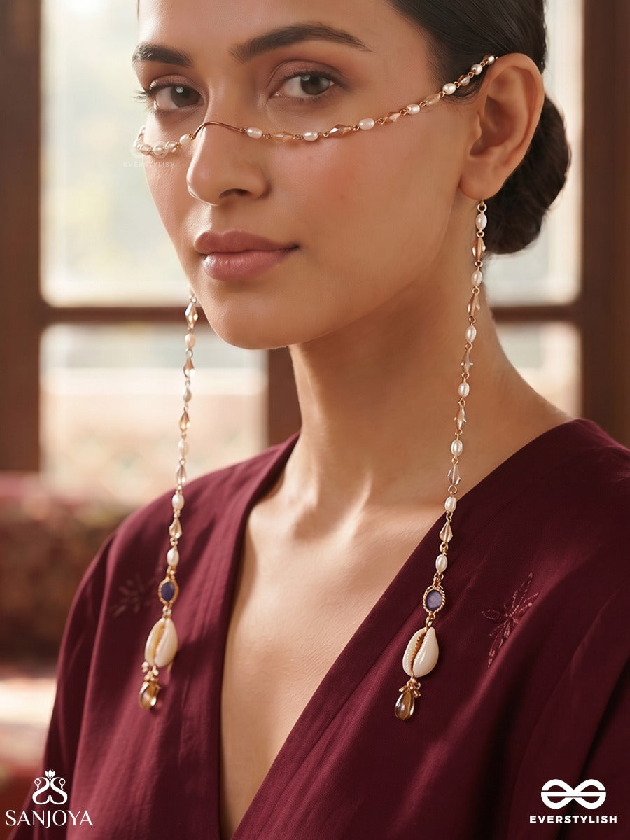 Sutranika – Delicate Thread – Elegant Face Let With Slender Gold-Tone Chains, Petite Bead Details And Soft Dangling End Accents