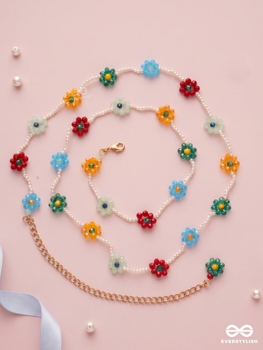 Fleur Fiesta – Colourful Flower Waist Chain With Dainty Beads And Gold-Tone Accents