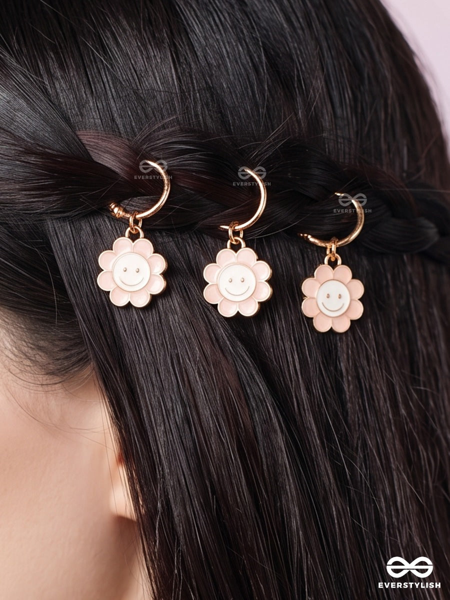 Sunshine Smiles – Smiley Flower Hair Accessory Set Of 3 With Blush Enamel Charms