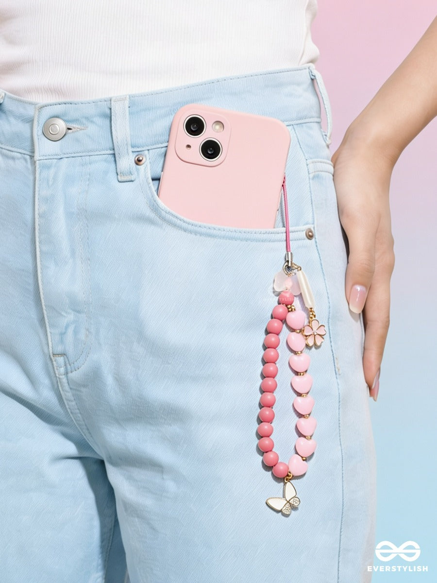 Pink Pixie – Phone Charm With Heart And Butterfly Details