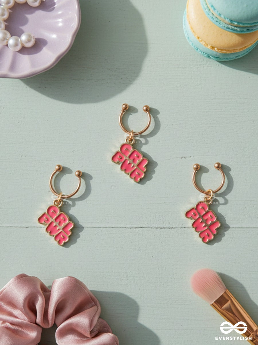 Pink Power – Girl Power Hair Accessory Set Of 3 With Gold-Tone Cuffs
