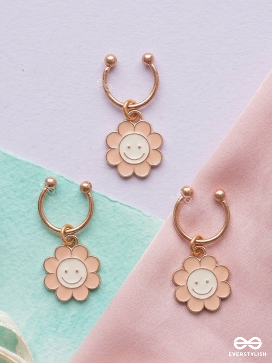 Sunshine Smiles – Smiley Flower Hair Accessory Set Of 3 With Blush Enamel Charms