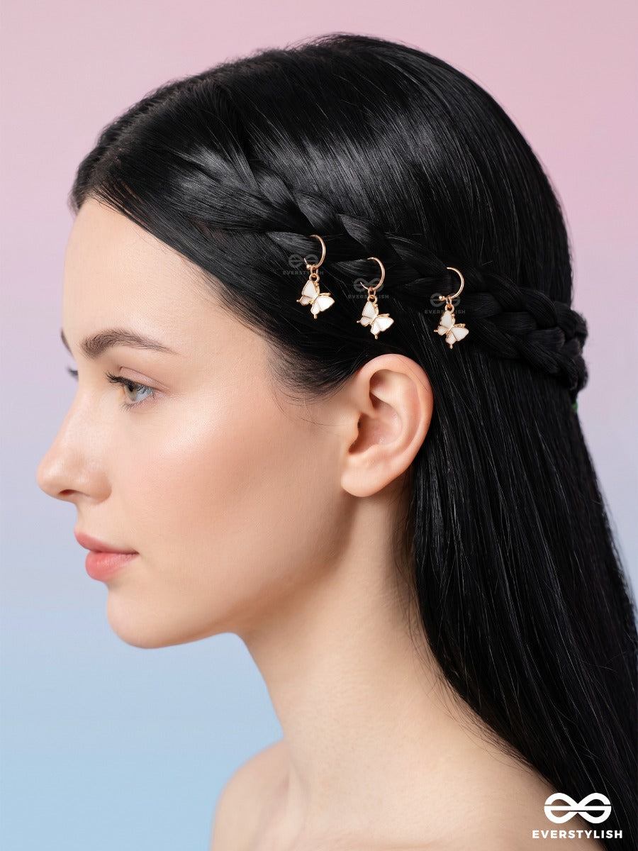 Snowfly – Gold-Tone Butterfly Hair Accessory Set Of 3 With White Enamel And Crystal Accents