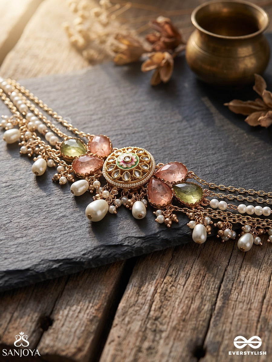 Tarunima - Freshness- Simple Graceful Choker Neckpiece With Gemstones, Kundan And Pearls