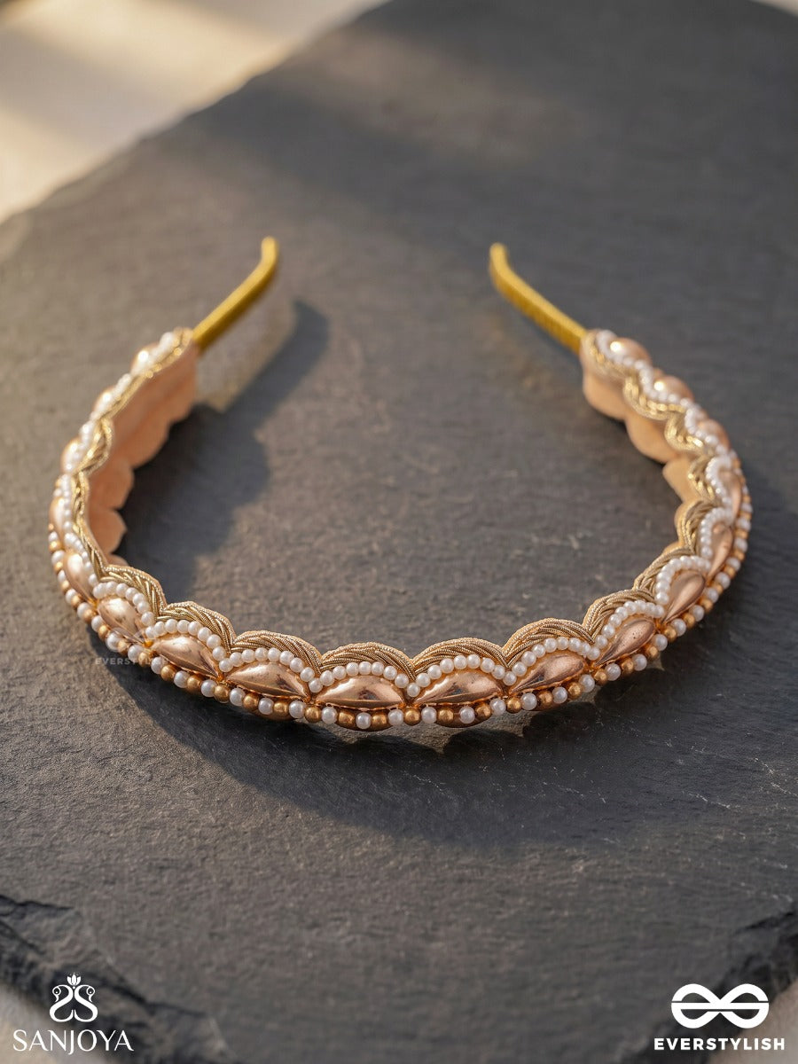 Punarnava – Ever-Renewing – Heritage Hair Band With Shell Embellishments, Pearl Rows And Ornamental Borders