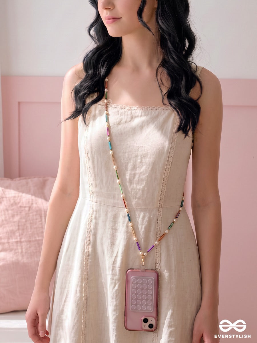 Multicolour Beaded Phone Sling With Pearl Accents