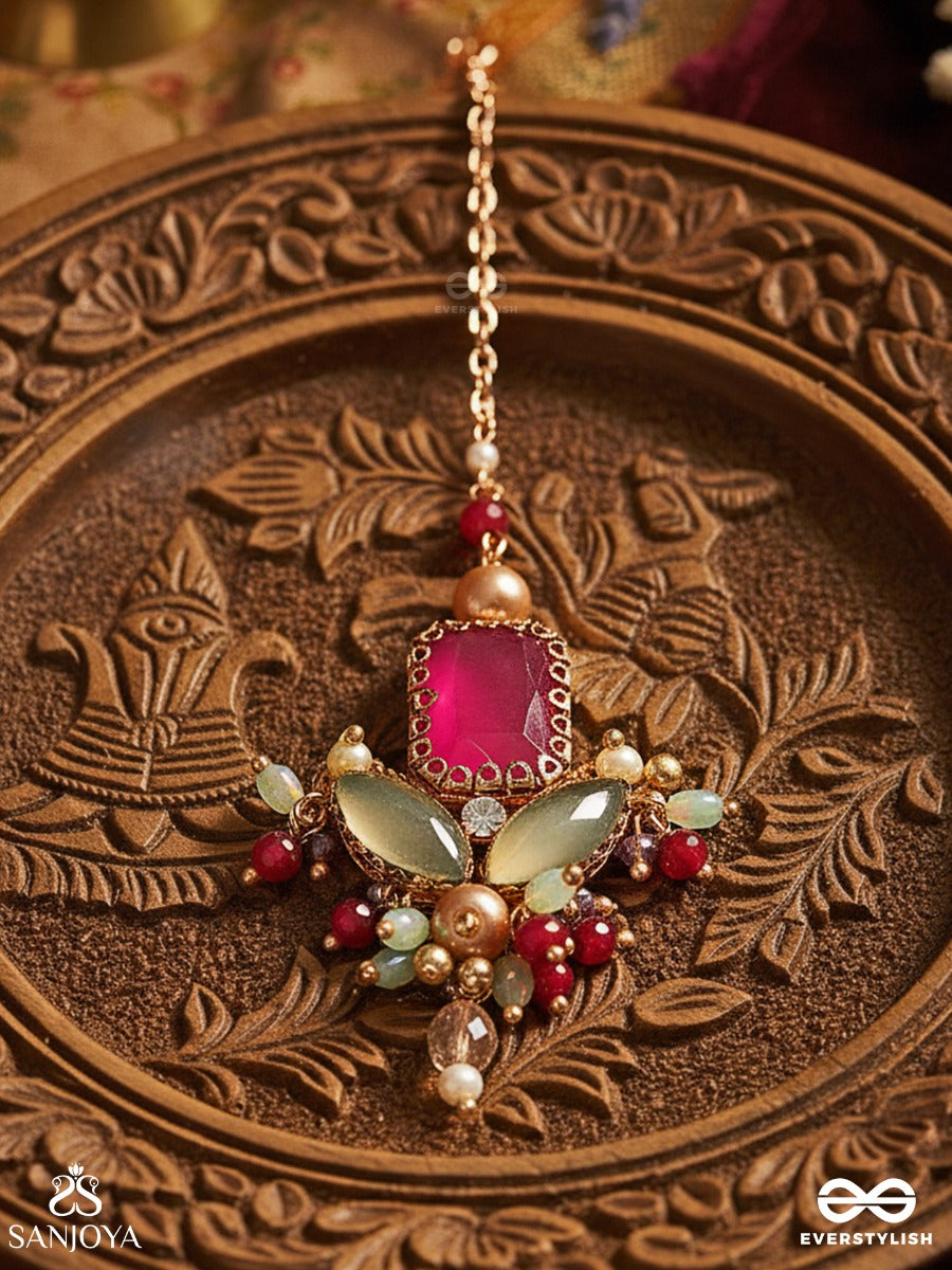 Madhudyana - Garden Of Spring - Stone And Beads Hand Embroidered Maangtika
