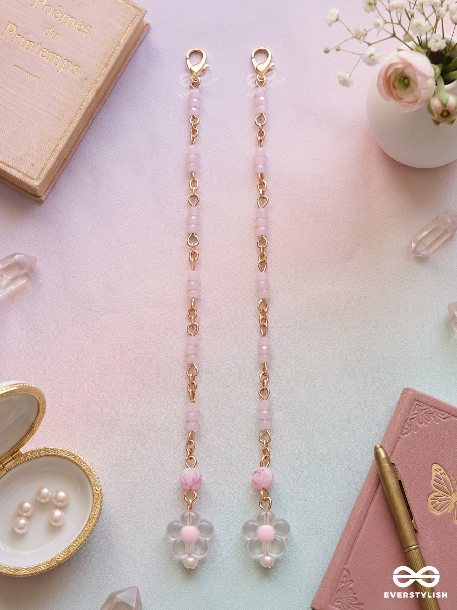 Blush Bells – Set Of 2 Gold-Tone Hair Accessories With Pink Beads And Flower Clusters