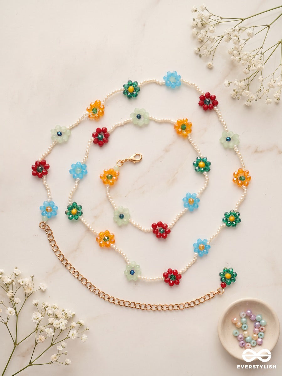 Fleur Fiesta – Colourful Flower Waist Chain With Dainty Beads And Gold-Tone Accents