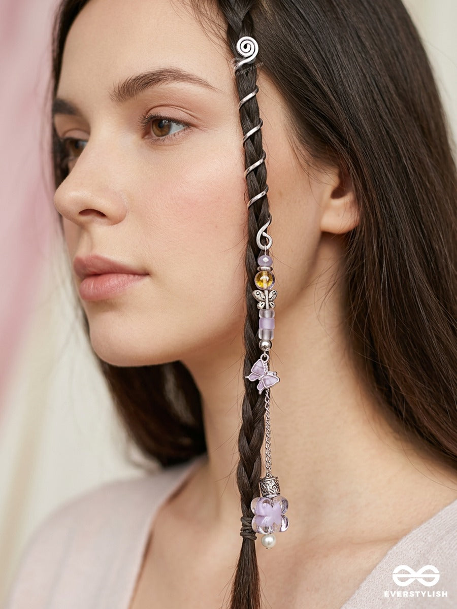 Lilac Garden – Silver Spiral Braidlet With Pastel Beads And Butterfly Charm