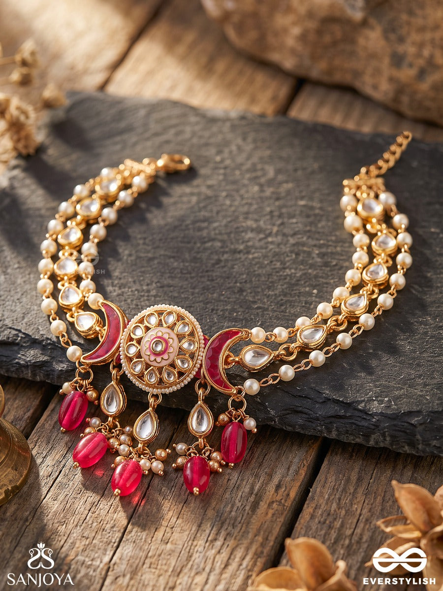 Kadambika – Kadamba Blossom – Heritage Armlet (Single) With Dual Kundan Chains, Floral Medallion And Coral Bead Danglers