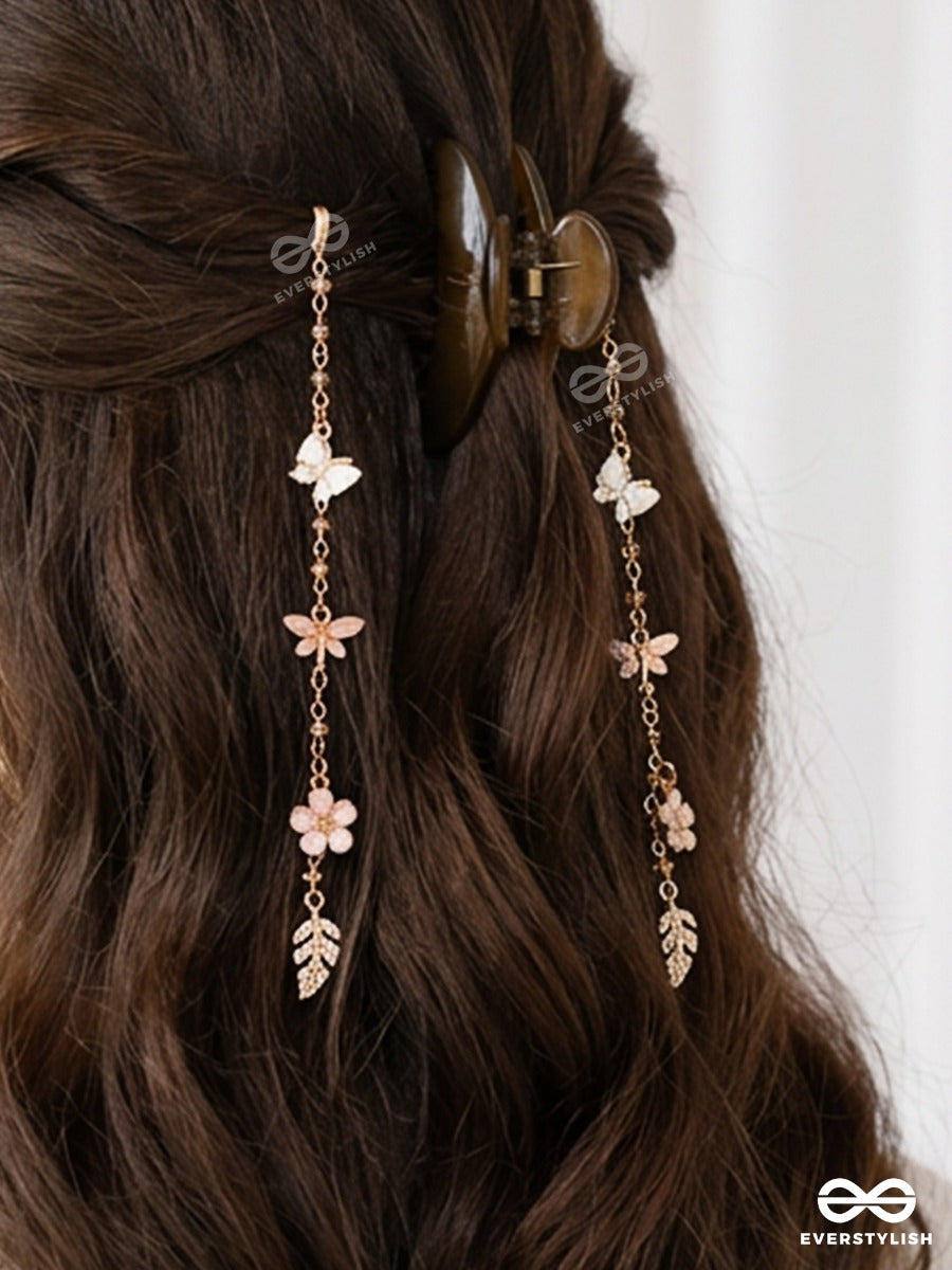 Golden Garland – Hair Clip Set Of 2 With Floral Charms, Pearls And Crystal Drops