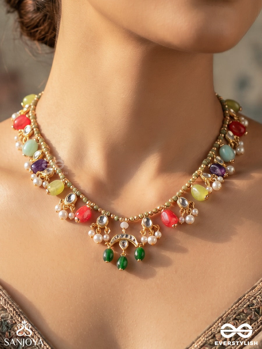Manoranjini – One Who Brings Delight – Festive Necklace With Multi-Colour Gem Drops, Pearl Accents And Heritage Detailing