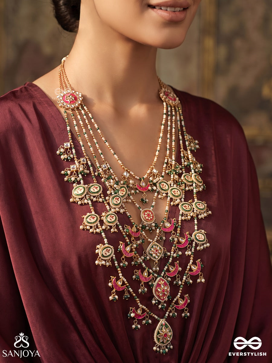 Rangoli – Celebration Of Colours – Heritage Rani Haar With Cascading Beaded Strands, Floral Medallions And Multicolour Gem Accents