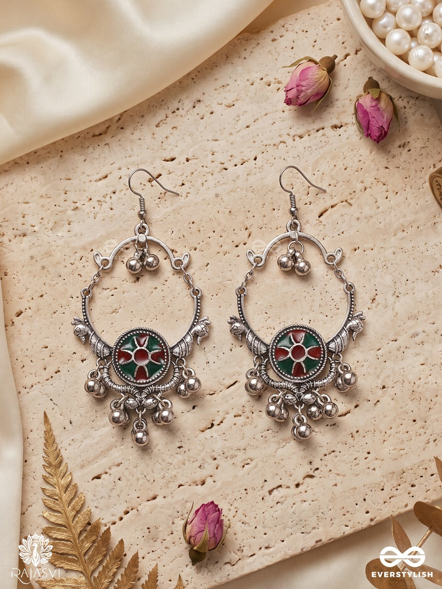 Gulmohar – Oxidised Earrings With Colourful Enamel And Ghungroo Drops