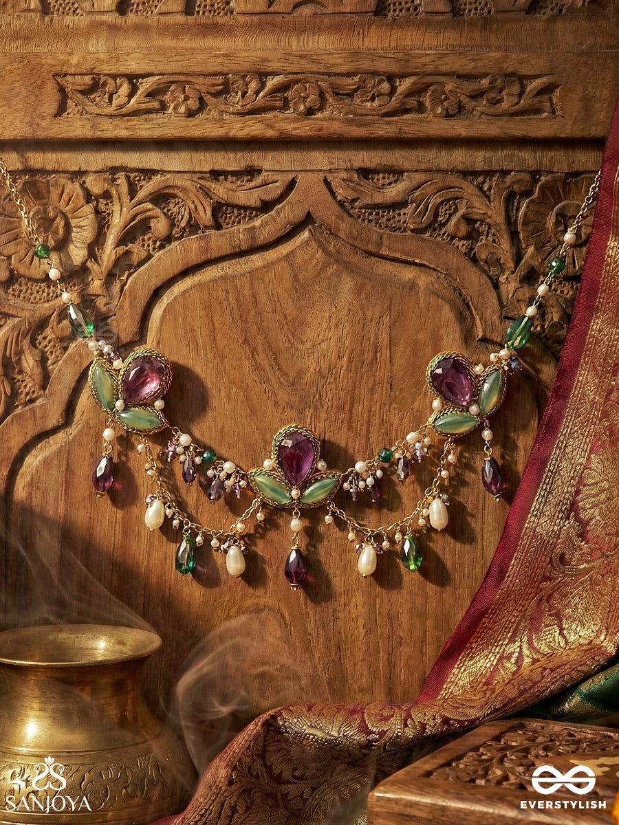 Aabharan - The Royal Ornament - Stones, Beads, Glass And Pearl Drop Embroidered Neckpiece With Anti-Tarnish Coating