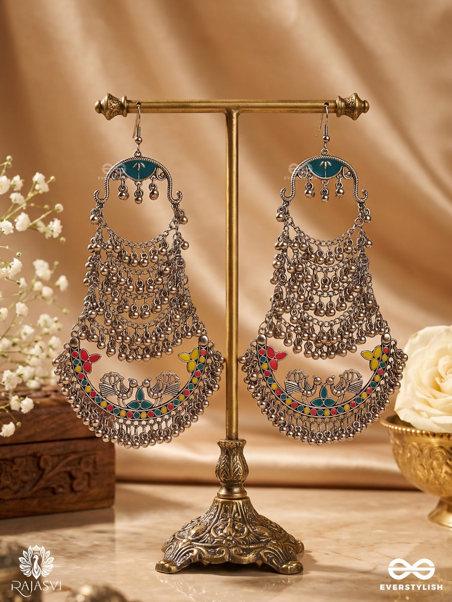 Kalanjali – Oxidised Earrings With Intricate Chainwork, Folk Motifs And Ghungroo Details