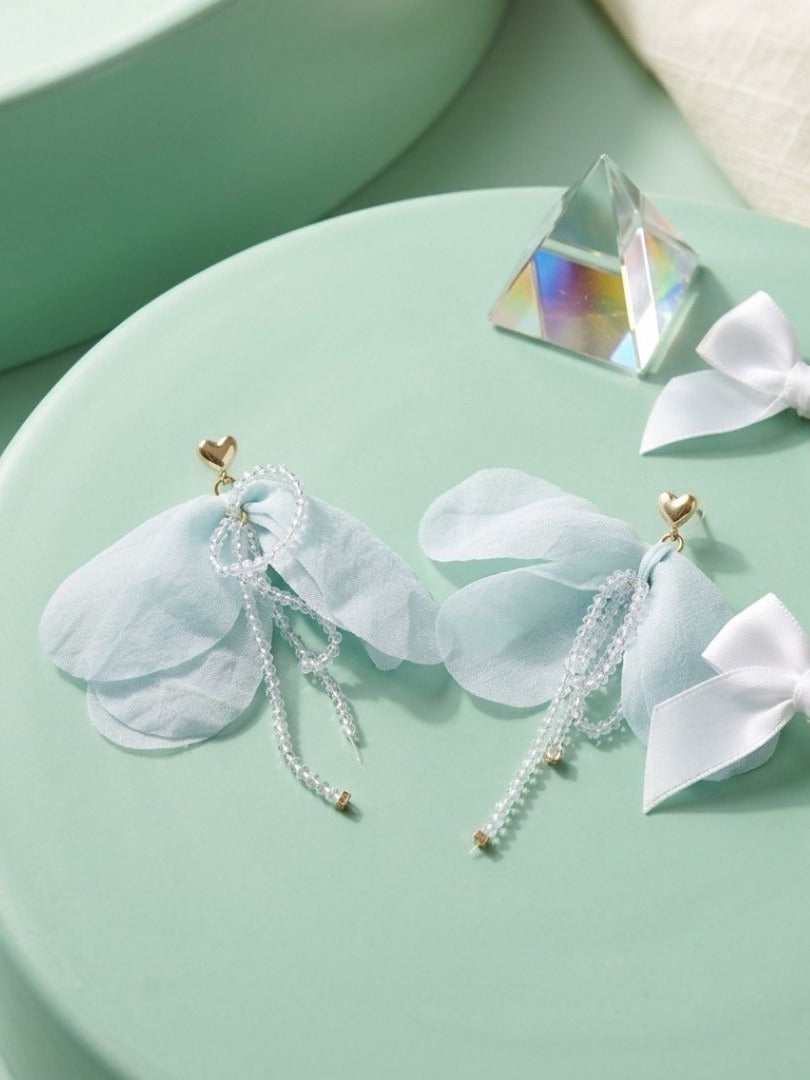 Cloud Nine - Powder Blue Organza Petal Earrings With Beaded Details