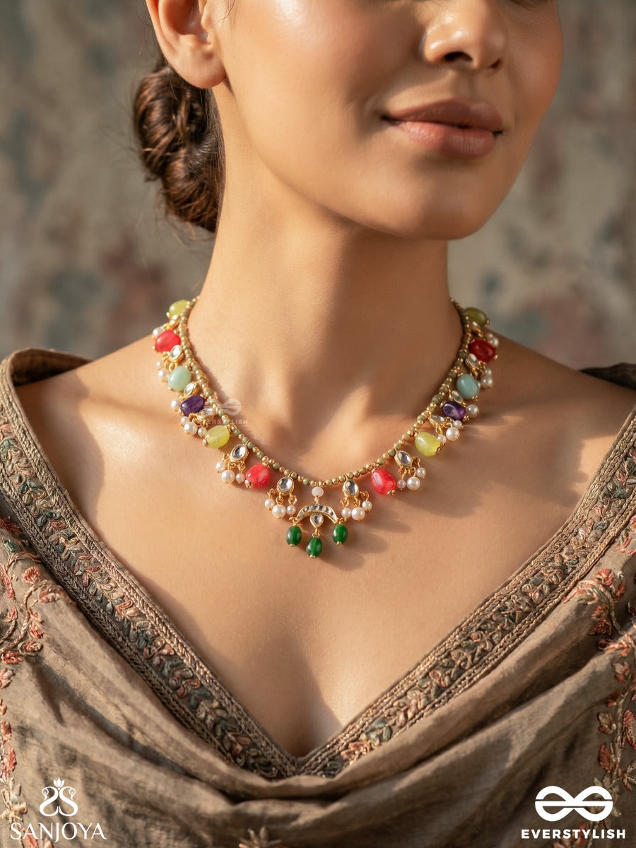 Manoranjini – One Who Brings Delight – Festive Necklace With Multi-Colour Gem Drops, Pearl Accents And Heritage Detailing