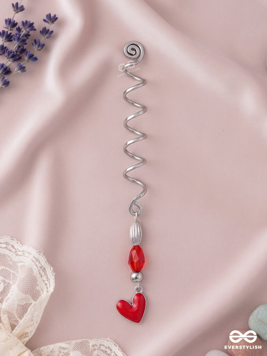 Heartbeat – Silver Spiral Braidlet With Red Heart Charm And Bead Details