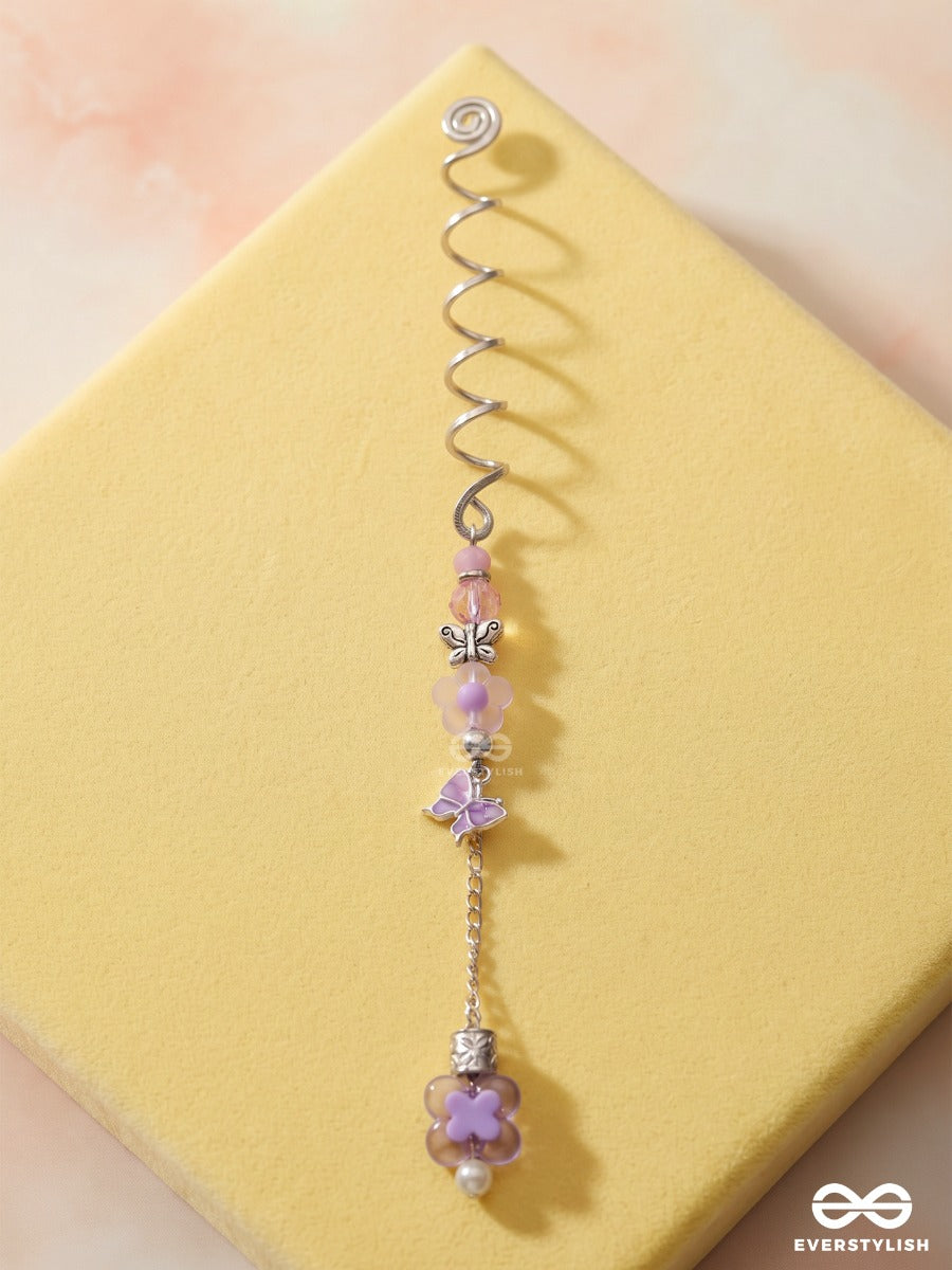 Lilac Garden – Silver Spiral Braidlet With Pastel Beads And Butterfly Charm