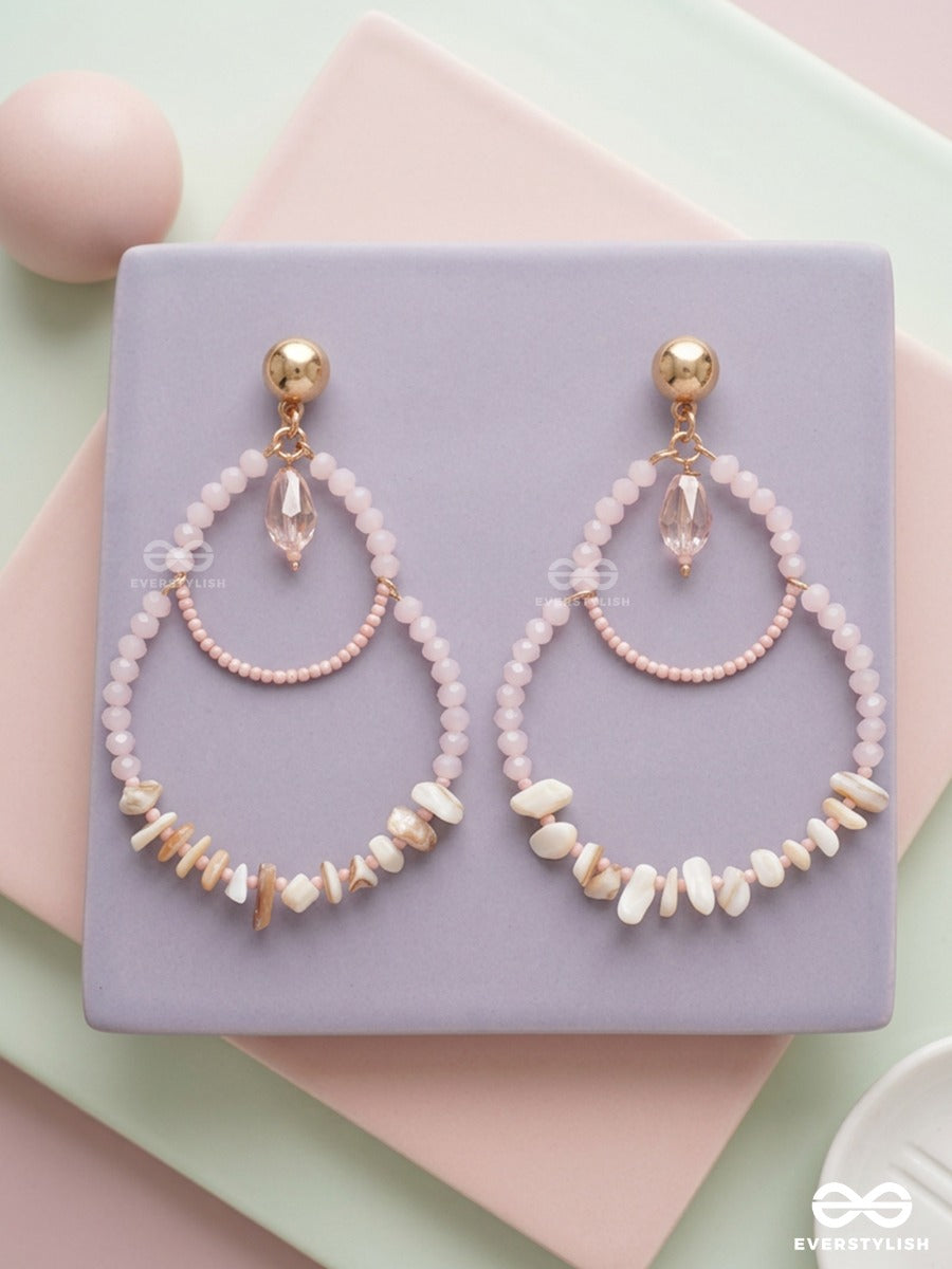 Rosewater Glow – Pink Beaded Teardrop Earrings With Baroque Pearls And Crystal Drop