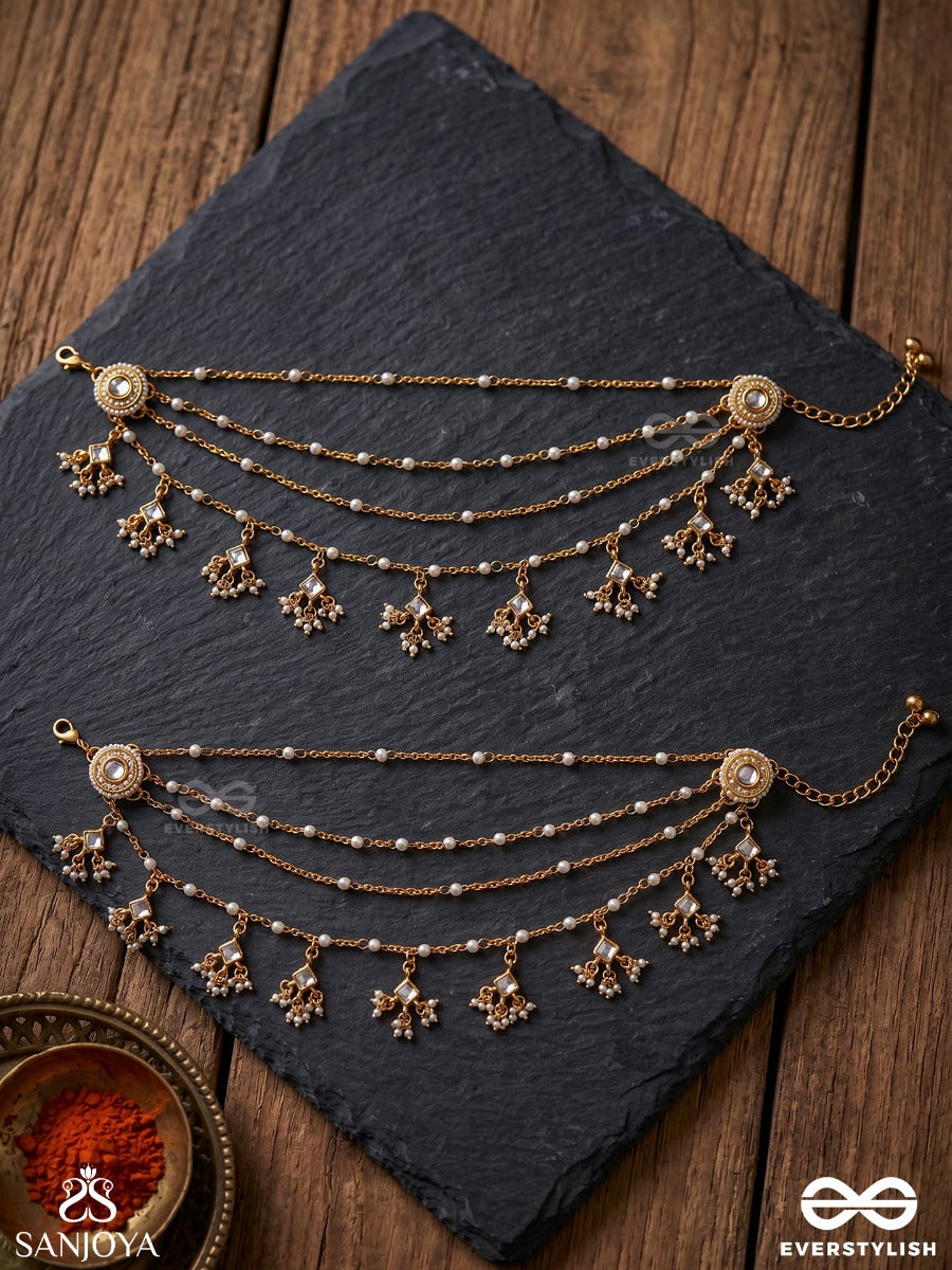 Mayukhini – Radiant Beams – Three-Layer Pajeb (Anklet) Set Of 2 With Floral Charms And Delicate Chain Drapes