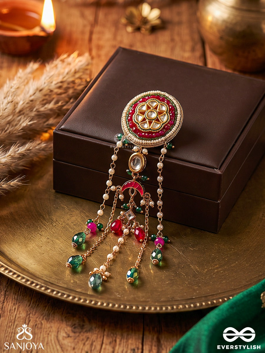 Chitramala – Garland Of Art – Heritage Hair Accessory With Kundan Medallion, Meenakari Detailing, Pearl Chains And Emerald Drops