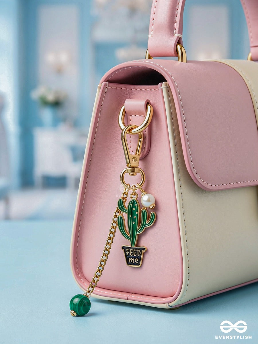 Prickly Cute – Cactus Bag Charm With Pearl Accent
