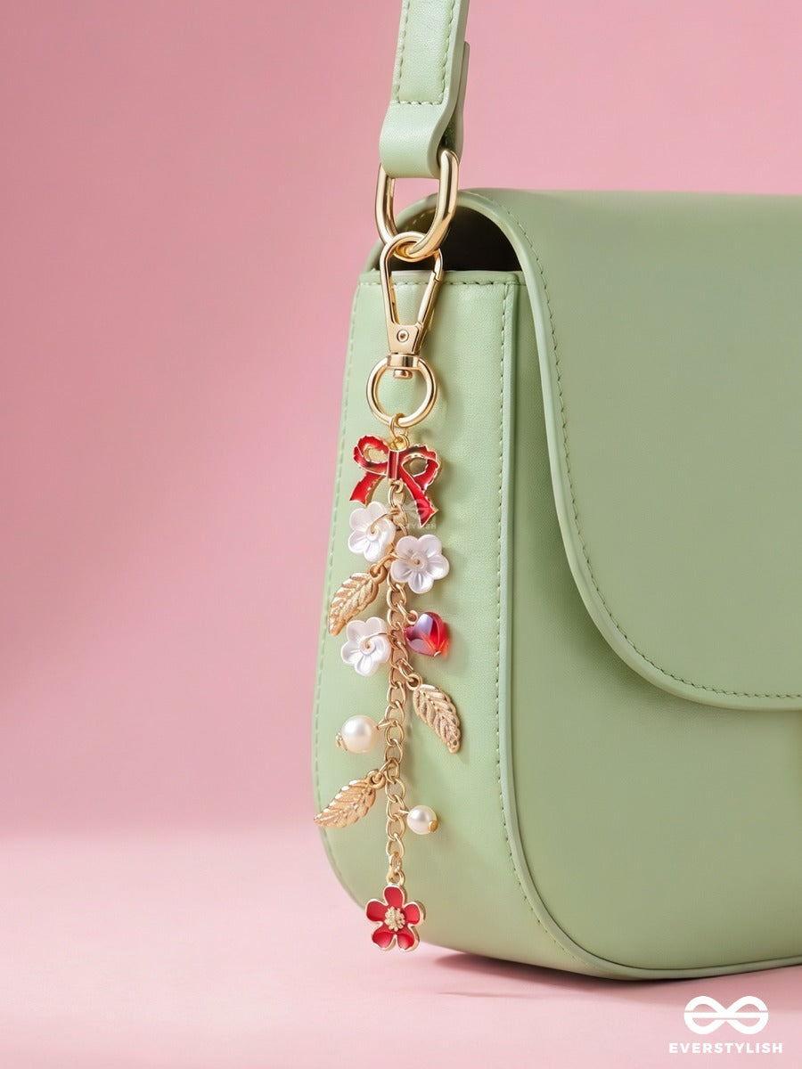 Berry Sweet – Floral Bag Charm With Cherry Red Accents